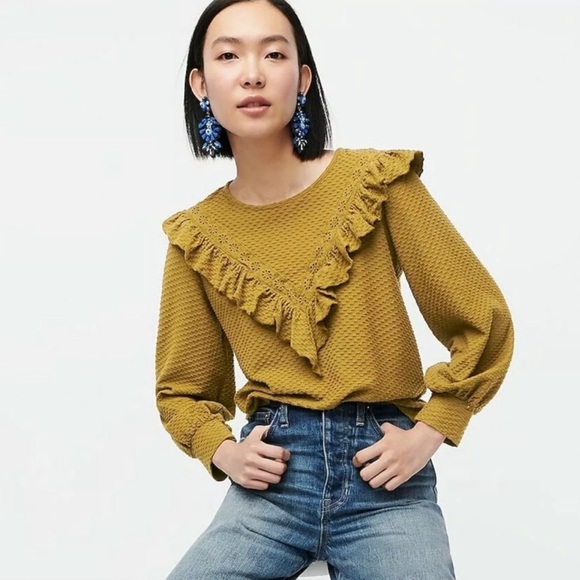 J. Crew Tops - J. Crew Ruffle Trim Honeycomb Knit Blouse Top